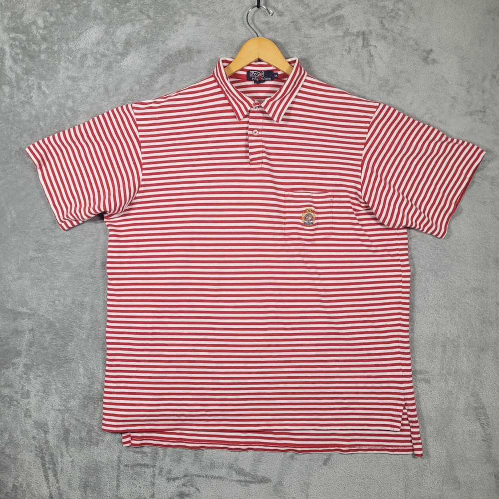 Vintage Polo Ralph Lauren Polo Mens XXL 2XL Red White Striped Crest Pocket USA